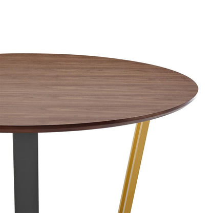 Armen Living - Joana 48in Round Dining Table in Gold Stainless Steel and Black Iron Base with Walnut Tabletop - LCJODIWALBGL veiw 3