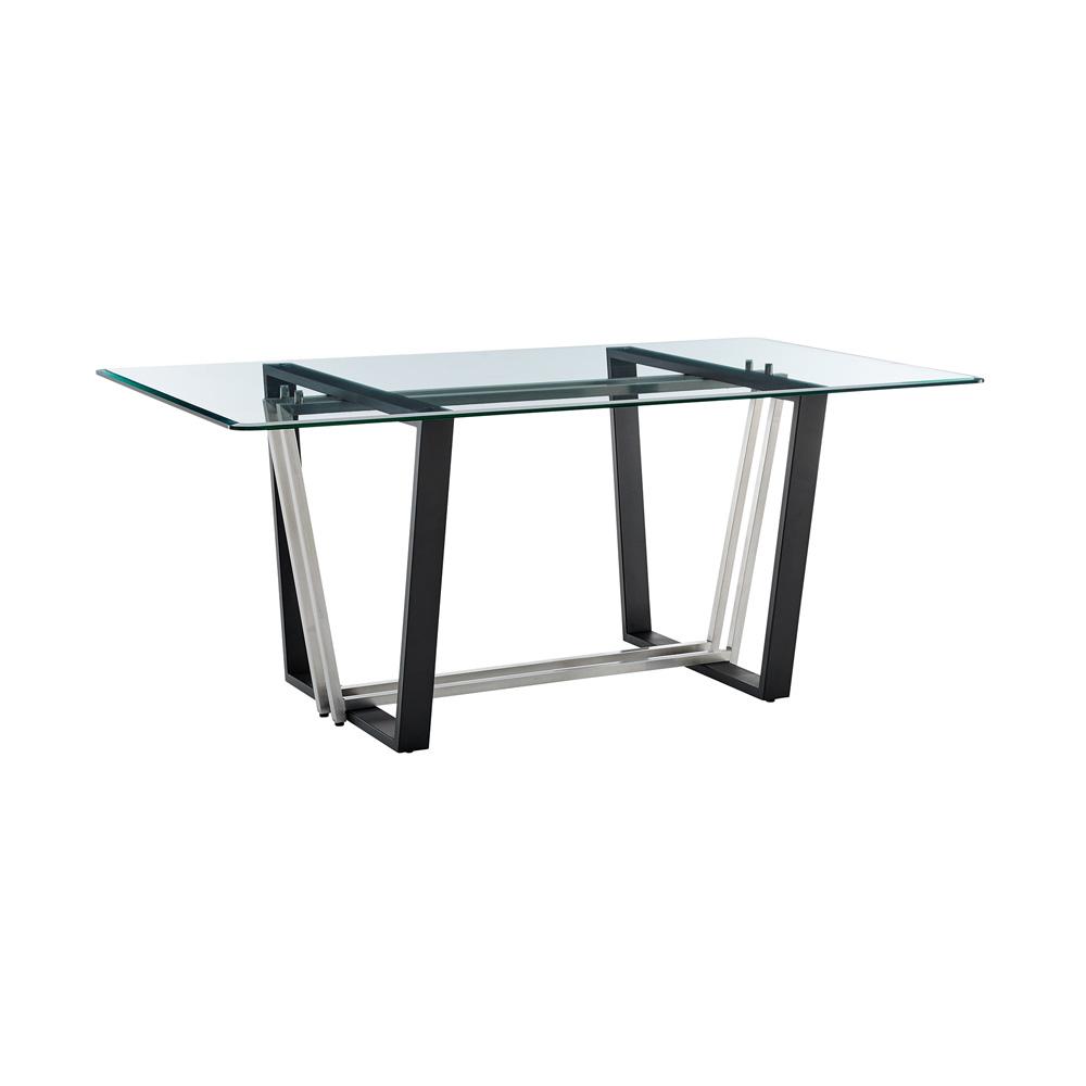 Armen Living - Kai 72in Rectangular Dining Table in Black Iron and Brushed Stainless Steel Base with Glass Tabletop - LCKADIBSBLK veiw 1