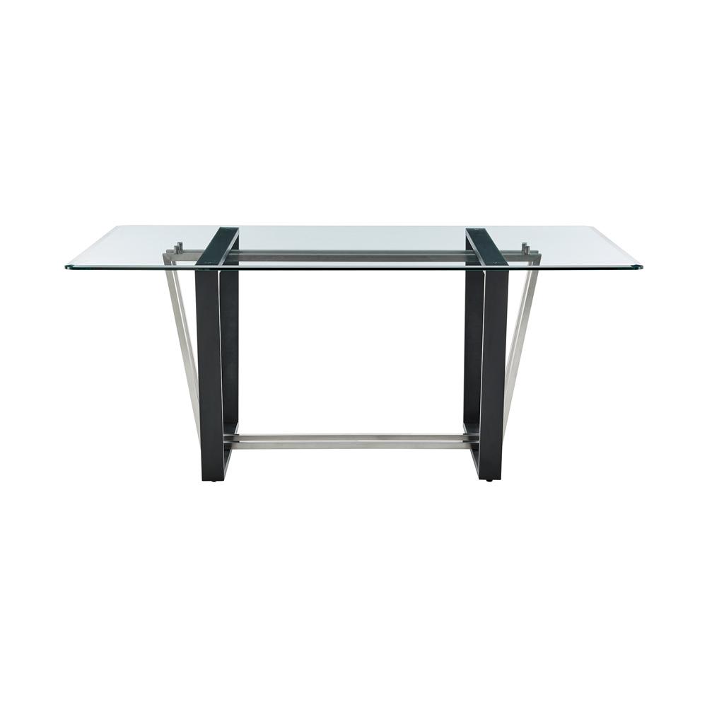 Armen Living - Kai 72in Rectangular Dining Table in Black Iron and Brushed Stainless Steel Base with Glass Tabletop - LCKADIBSBLK veiw 2