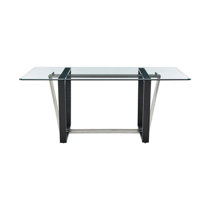 Armen Living - Kai 72in Rectangular Dining Table in Black Iron and Brushed Stainless Steel Base with Glass Tabletop - LCKADIBSBLK veiw 2