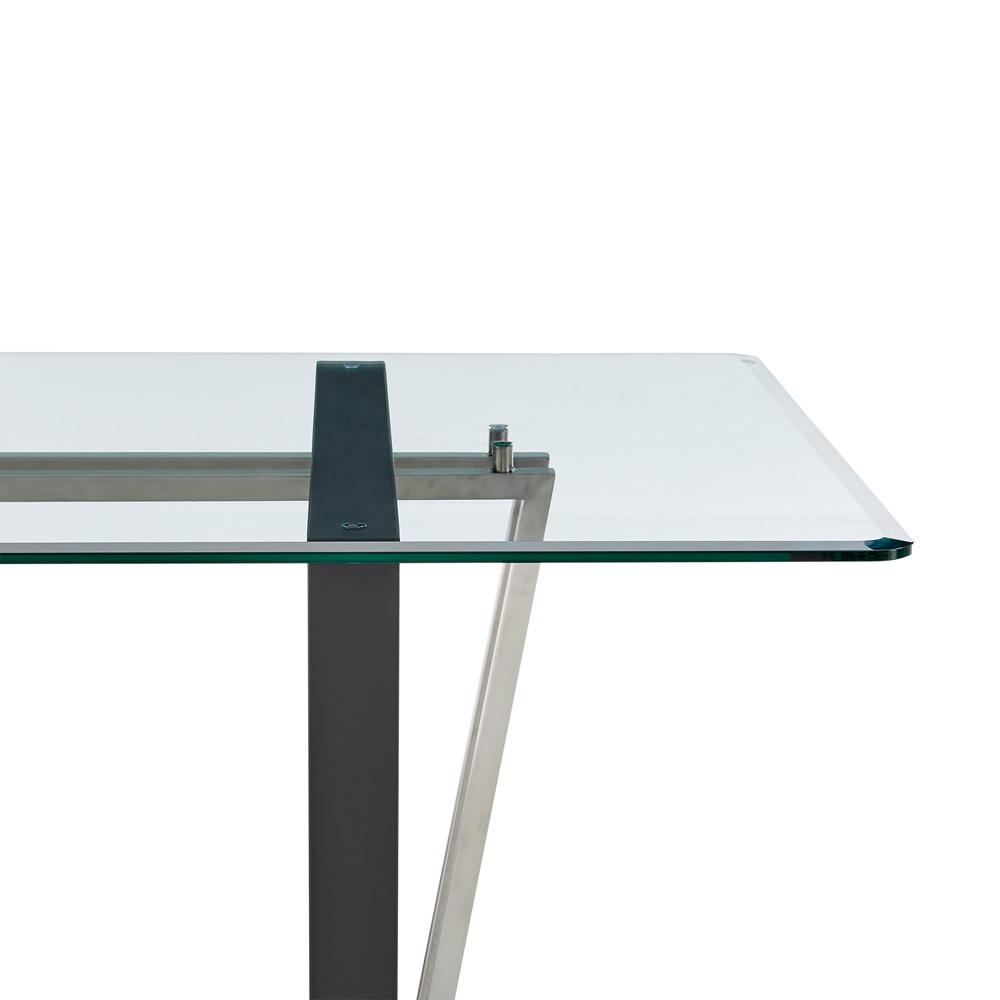 Armen Living - Kai 72in Rectangular Dining Table in Black Iron and Brushed Stainless Steel Base with Glass Tabletop - LCKADIBSBLK veiw 3
