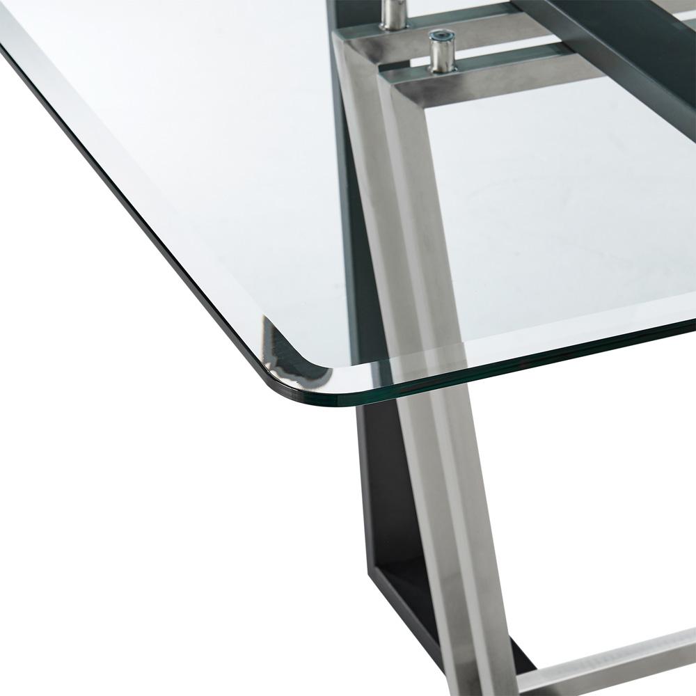 Armen Living - Kai 72in Rectangular Dining Table in Black Iron and Brushed Stainless Steel Base with Glass Tabletop - LCKADIBSBLK veiw 4
