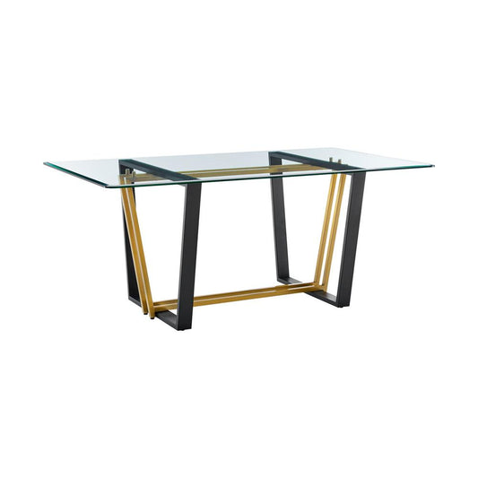 Armen Living - Kai 72in Rectangular Dining Table in Gold Stainless Steel and Black Iron Base with Glass Tabletop - LCKADIBGLBLK veiw 1