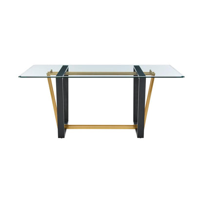 Armen Living - Kai 72in Rectangular Dining Table in Gold Stainless Steel and Black Iron Base with Glass Tabletop - LCKADIBGLBLK veiw 2