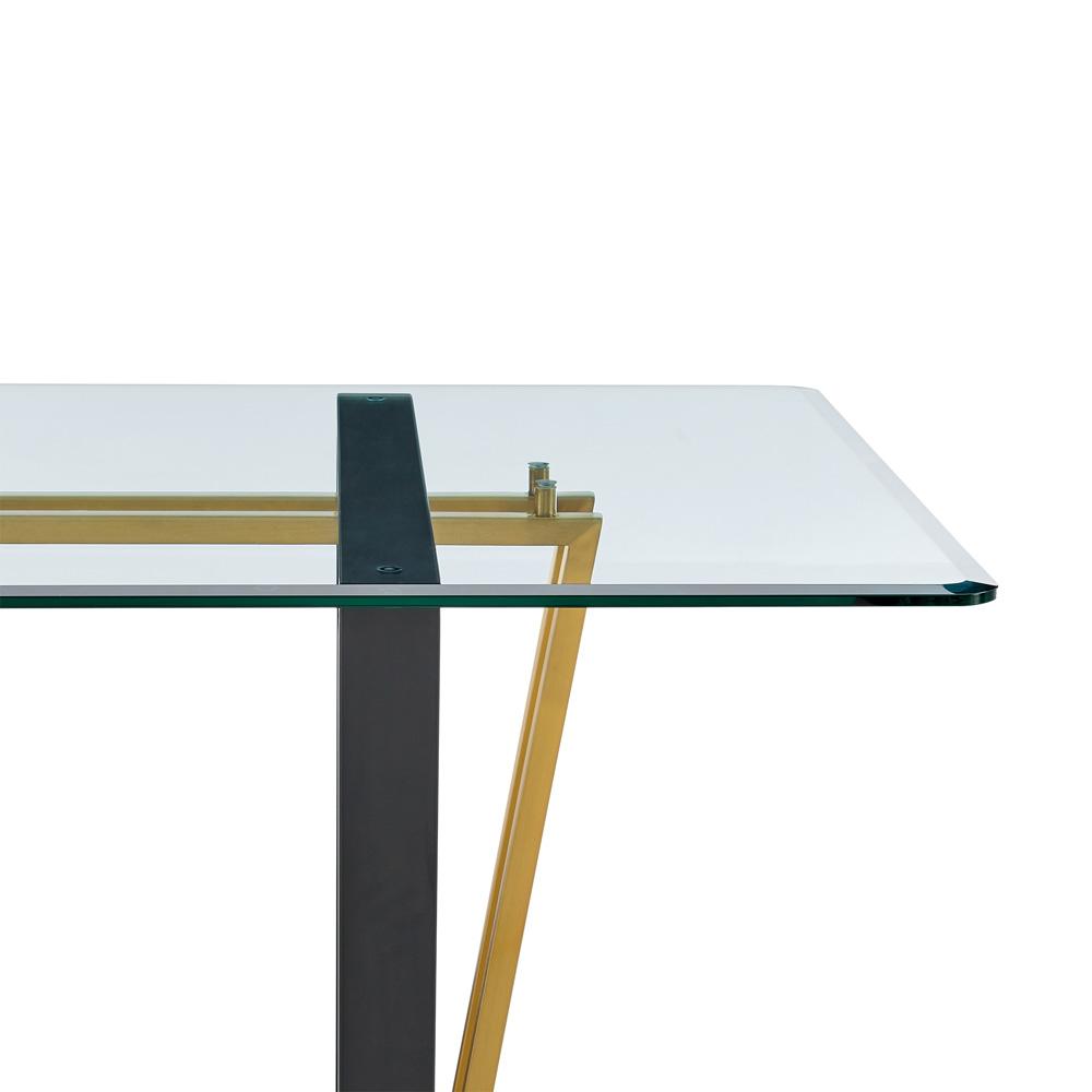 Armen Living - Kai 72in Rectangular Dining Table in Gold Stainless Steel and Black Iron Base with Glass Tabletop - LCKADIBGLBLK veiw 3