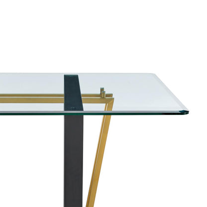 Armen Living - Kai 72in Rectangular Dining Table in Gold Stainless Steel and Black Iron Base with Glass Tabletop - LCKADIBGLBLK veiw 3