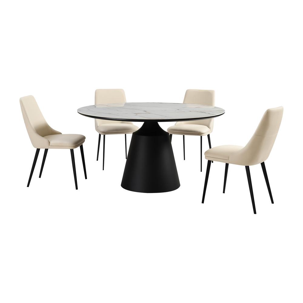 Armen Living - Knox Genesis 5 Piece Dining Set with Stone Top and Beige Faux Leather Chairs - SETKNGE5BB veiw 1