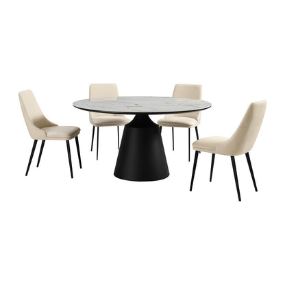 Armen Living - Knox Genesis 5 Piece Dining Set with Stone Top and Beige Faux Leather Chairs - SETKNGE5BB veiw 1
