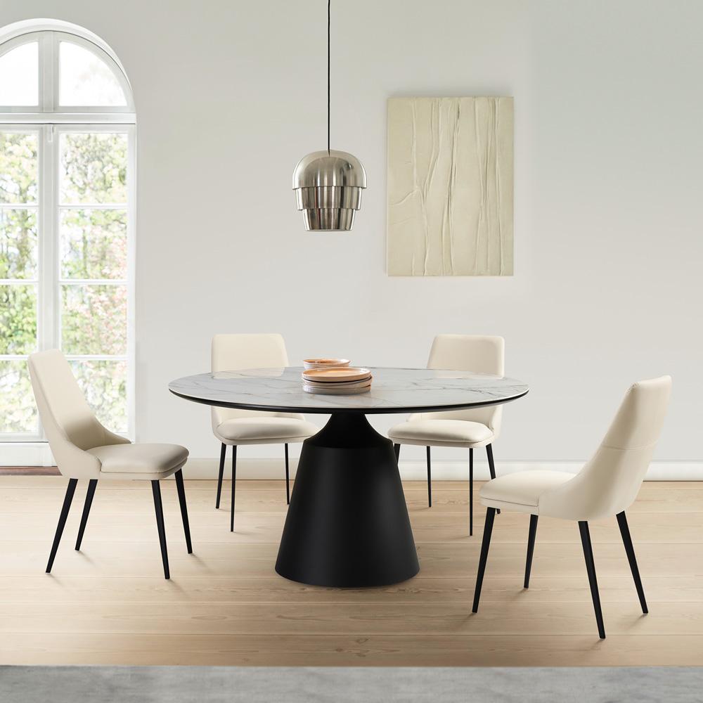 Armen Living - Knox Genesis 5 Piece Dining Set with Stone Top and Beige Faux Leather Chairs - SETKNGE5BB veiw 7