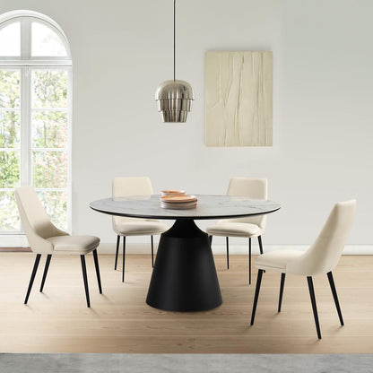 Armen Living - Knox Genesis 5 Piece Dining Set with Stone Top and Beige Faux Leather Chairs - SETKNGE5BB veiw 7