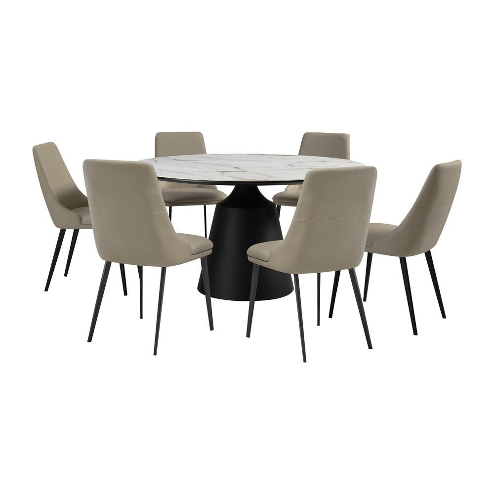 Armen Living - Knox Genesis 7 Piece Dining Set with Stone Top and Taupe Gray Faux Leather Chairs - SETKNGE7TG veiw 1