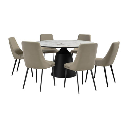 Armen Living - Knox Genesis 7 Piece Dining Set with Stone Top and Taupe Gray Faux Leather Chairs - SETKNGE7TG veiw 1