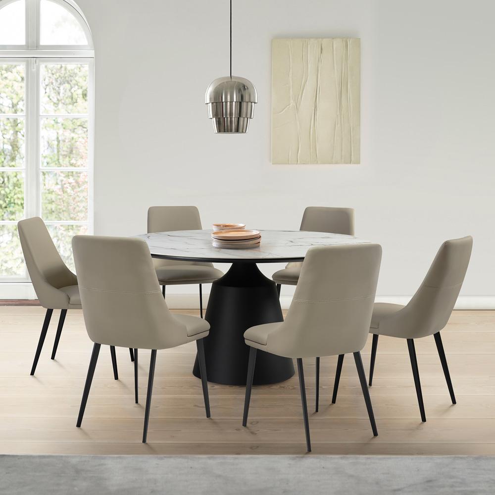 Armen Living - Knox Genesis 7 Piece Dining Set with Stone Top and Taupe Gray Faux Leather Chairs - SETKNGE7TG veiw 7