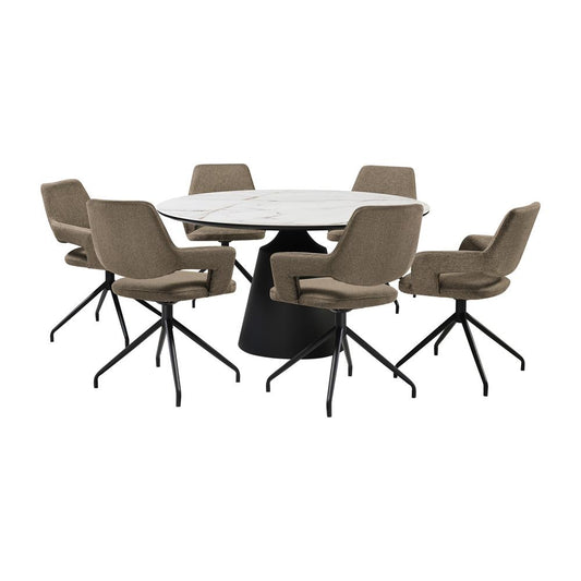 Armen Living - Knox Penny 7 Piece Dining Set with Stone Top and Brown Fabric Chairs - SETKNPE7CB veiw 1