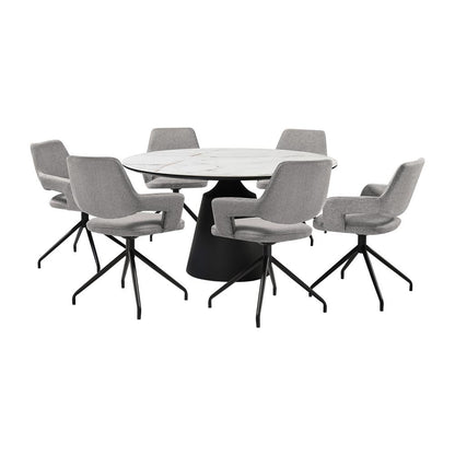 Armen Living - Knox Penny 7 Piece Dining Set with Stone Top and Gray Fabric Chairs - SETKNPE7GB veiw 1