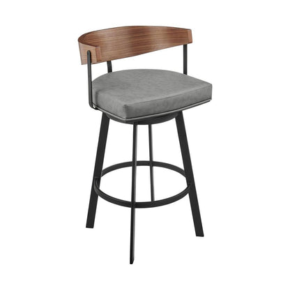 Armen Living - Lacey 30in Swivel Bar Stool in Black Iron with Walnut Finish and Vintage Gray Faux Leather - LCLABAGRYWA30 veiw 1