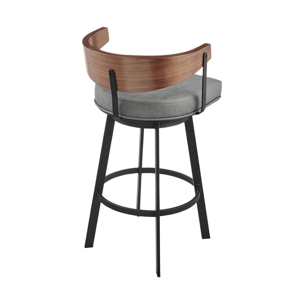 Armen Living - Lacey 30in Swivel Bar Stool in Black Iron with Walnut Finish and Vintage Gray Faux Leather - LCLABAGRYWA30 veiw 3