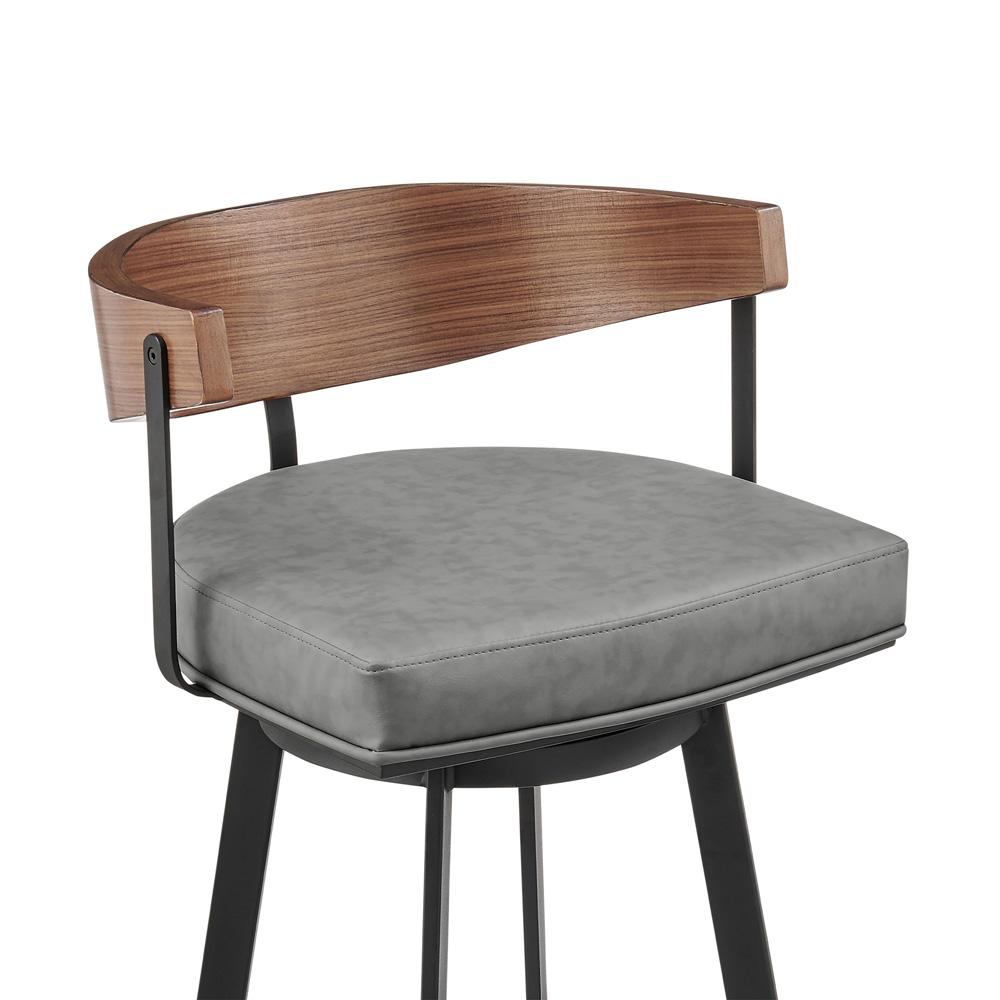 Armen Living - Lacey 30in Swivel Bar Stool in Black Iron with Walnut Finish and Vintage Gray Faux Leather - LCLABAGRYWA30 veiw 4