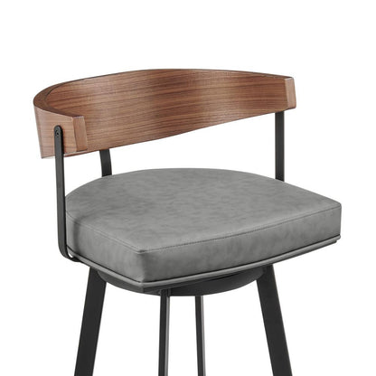 Armen Living - Lacey 30in Swivel Bar Stool in Black Iron with Walnut Finish and Vintage Gray Faux Leather - LCLABAGRYWA30 veiw 4