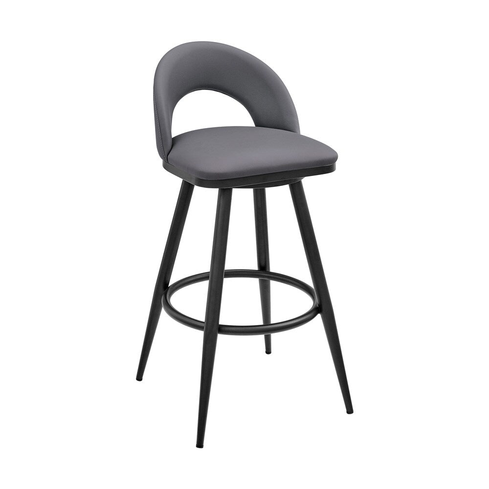 Armen Living - Lottech Swivel Bar Stool in Black Metal with Gray Faux Leather - 840254335387 veiw 1