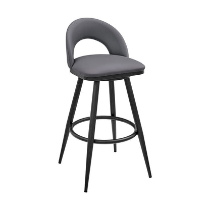 Armen Living - Lottech Swivel Bar Stool in Black Metal with Gray Faux Leather - 840254335387 veiw 1