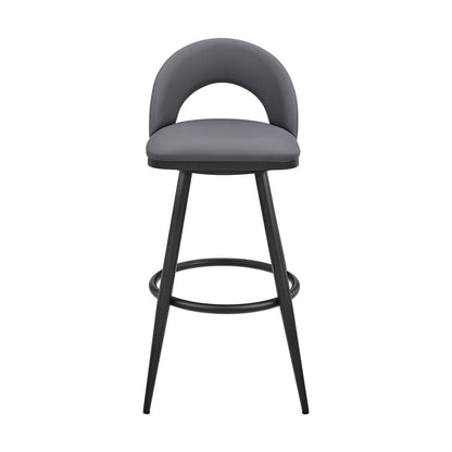 Armen Living - Lottech Swivel Bar Stool in Black Metal with Gray Faux Leather - 840254335387 veiw 2