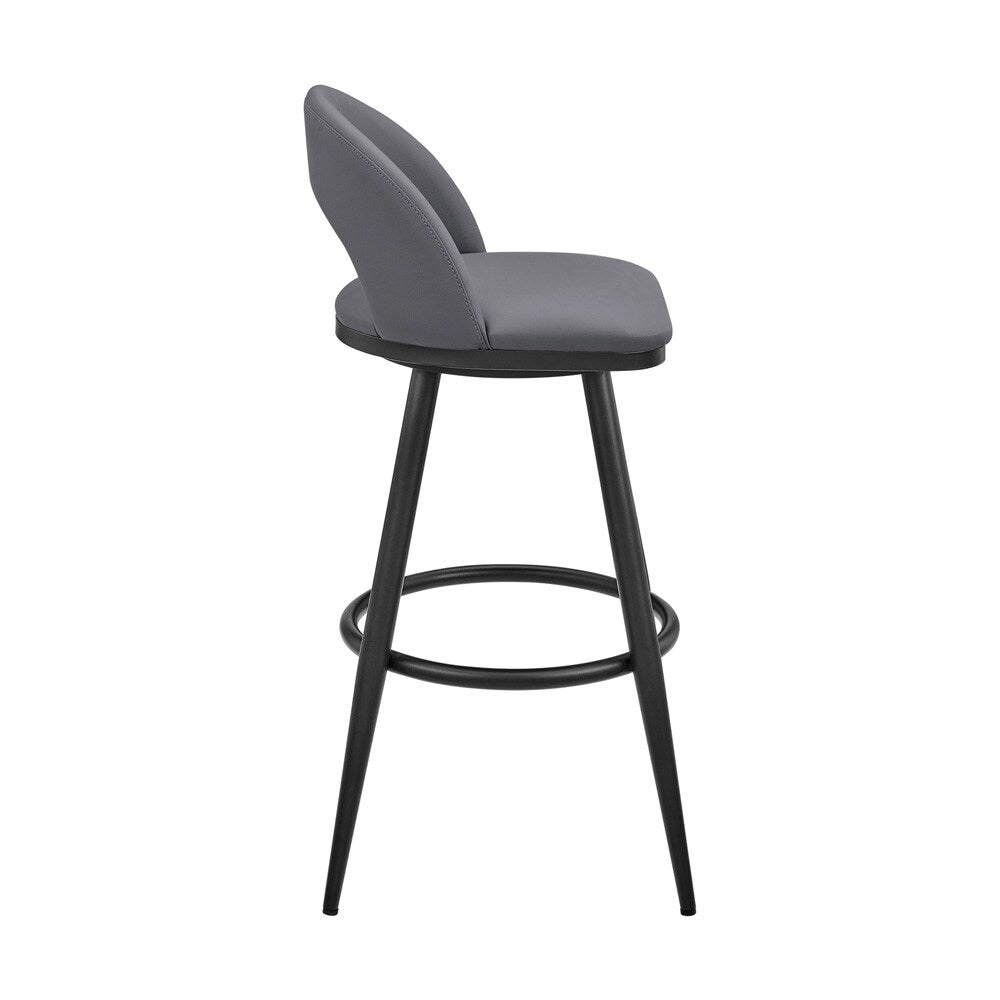 Armen Living - Lottech Swivel Bar Stool in Black Metal with Gray Faux Leather - 840254335387 veiw 3