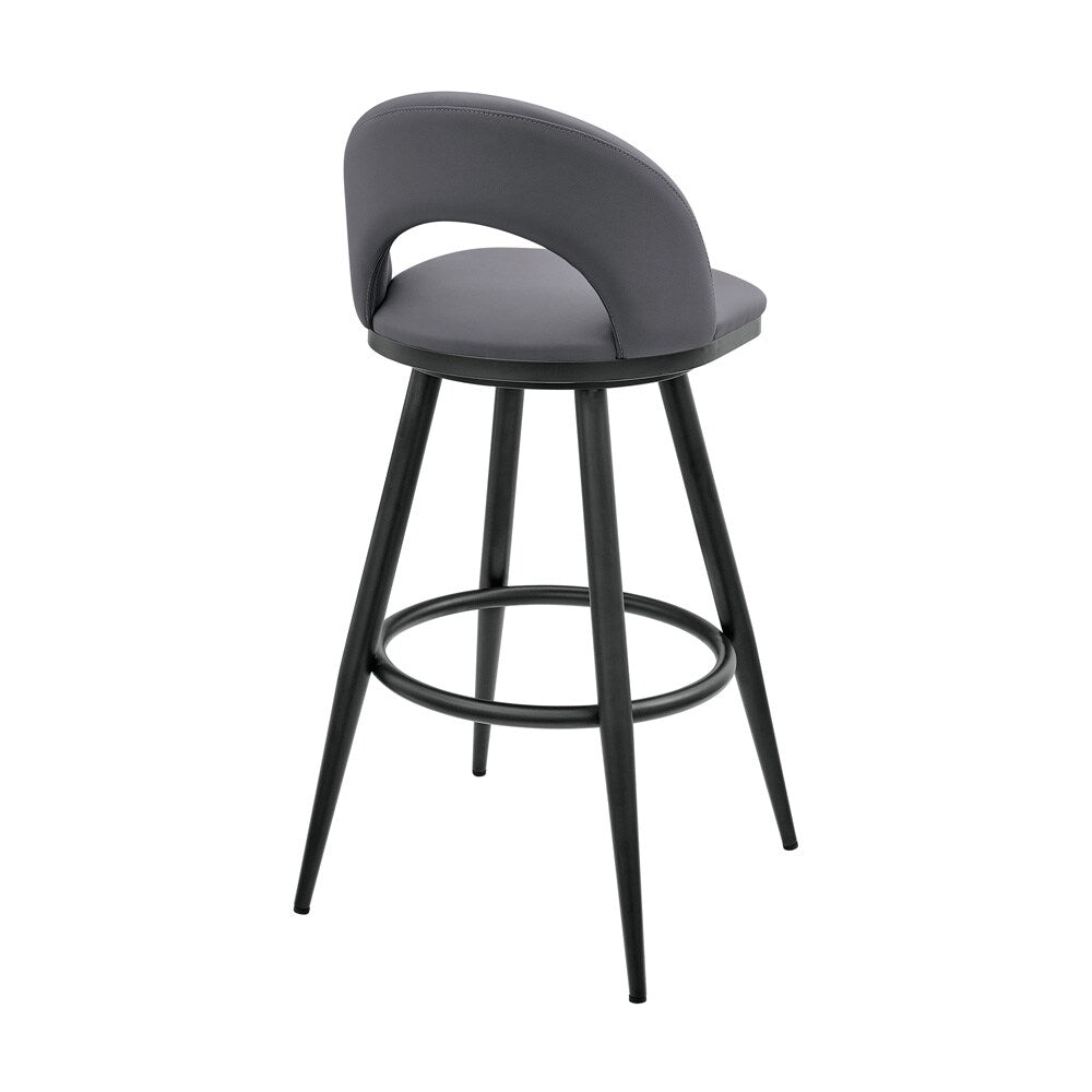 Armen Living - Lottech Swivel Bar Stool in Black Metal with Gray Faux Leather - 840254335387 veiw 4