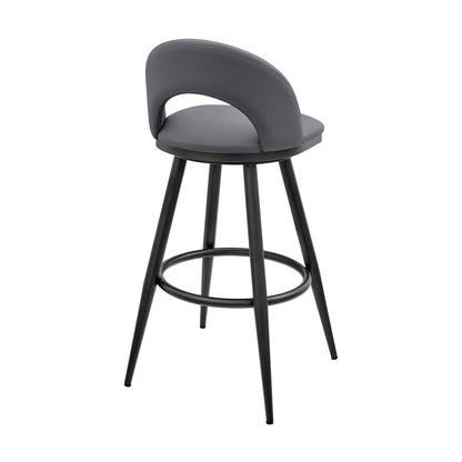 Armen Living - Lottech Swivel Bar Stool in Black Metal with Gray Faux Leather - 840254335387 veiw 4