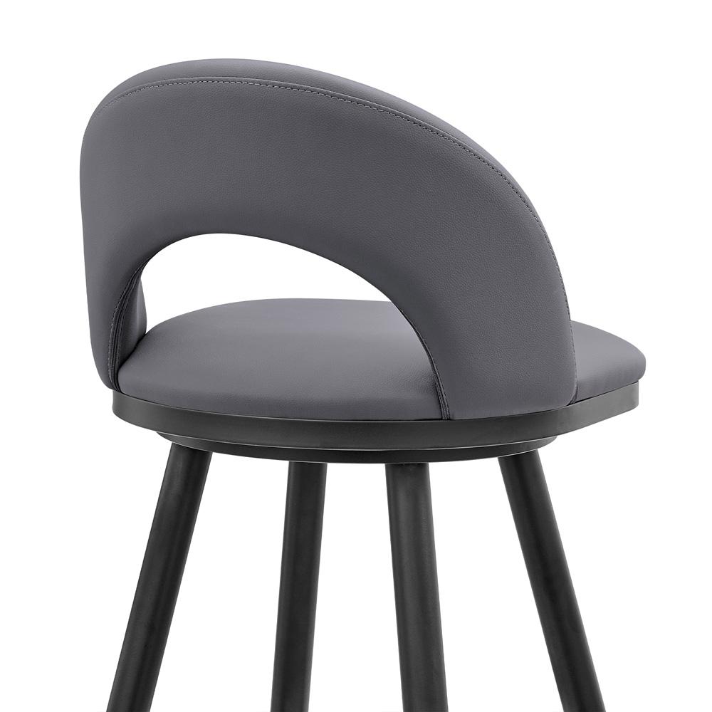 Armen Living - Lottech Swivel Bar Stool in Black Metal with Gray Faux Leather - 840254335387 veiw 5