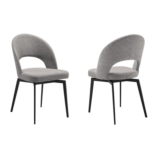 Armen Living - Lucia Swivel Upholstered Dining Chair in Gray Fabric with Black Metal Legs - (Set of 2) - LCLUSIGRYBLK veiw 1