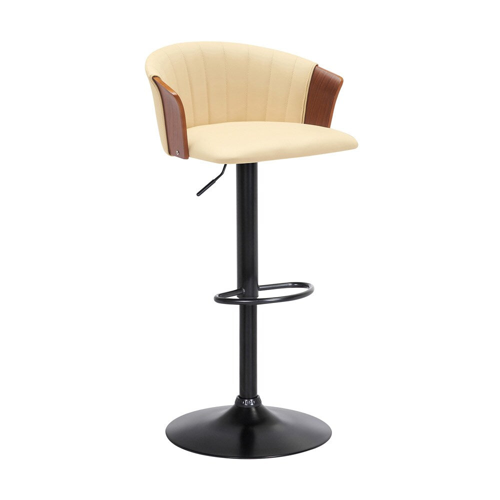 Armen Living - Lydia Adjustable Walnut Wood Bar Stool in Cream Faux Leather with Black Metal - LCLYBAWACR veiw 1