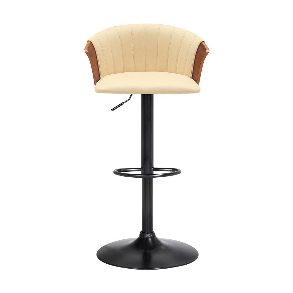 Armen Living - Lydia Adjustable Walnut Wood Bar Stool in Cream Faux Leather with Black Metal - LCLYBAWACR veiw 2