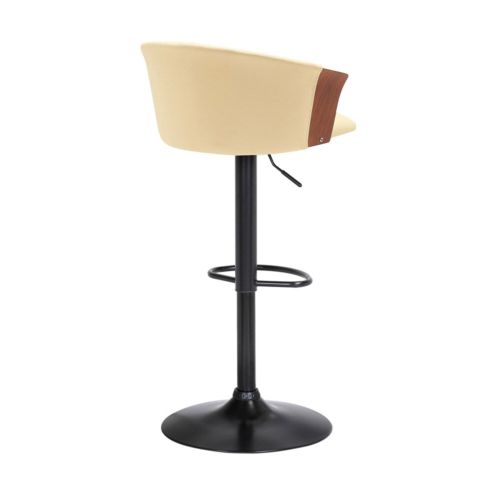 Armen Living - Lydia Adjustable Walnut Wood Bar Stool in Cream Faux Leather with Black Metal - LCLYBAWACR veiw 3