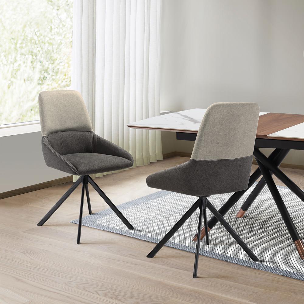 Armen Living - Maverick Swivel Upholstered Dining Chair in Two-Tone Fabric Gray with Black Metal Legs - (Set of 2) - LCMVSIGRYBLK veiw 7