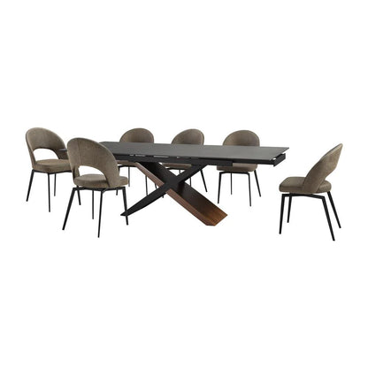 Armen Living - Milena Lucia 7 Piece Extendable Dining Set with Brown Fabric Chairs - SETMILU7CB