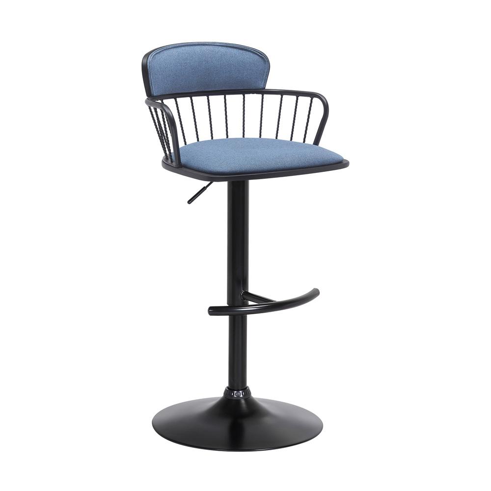 Armen Living - Nash Adjustable Black Wood Bar Stool in Blue Fabric with Black Metal - LCNABABLKBLU veiw 1
