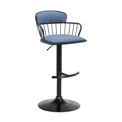 Armen Living - Nash Adjustable Black Wood Bar Stool in Blue Fabric with Black Metal - LCNABABLKBLU veiw 1