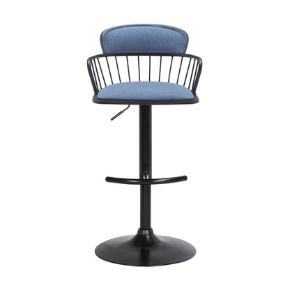 Armen Living - Nash Adjustable Black Wood Bar Stool in Blue Fabric with Black Metal - LCNABABLKBLU veiw 2