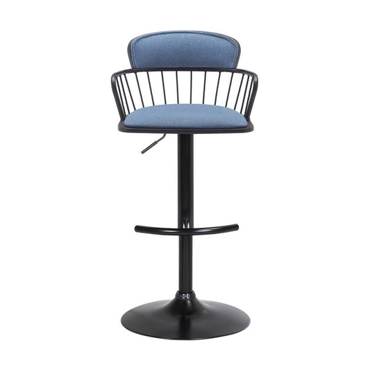 Armen Living - Nash Adjustable Black Wood Bar Stool in Blue Fabric with Black Metal - LCNABABLKBLU veiw 2