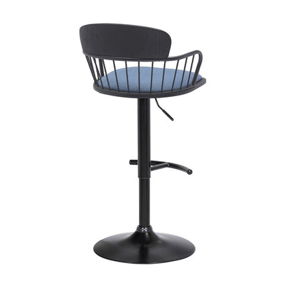 Armen Living - Nash Adjustable Black Wood Bar Stool in Blue Fabric with Black Metal - LCNABABLKBLU veiw 3