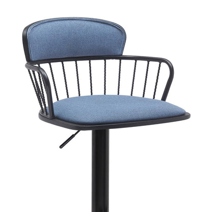 Armen Living - Nash Adjustable Black Wood Bar Stool in Blue Fabric with Black Metal - LCNABABLKBLU veiw 4