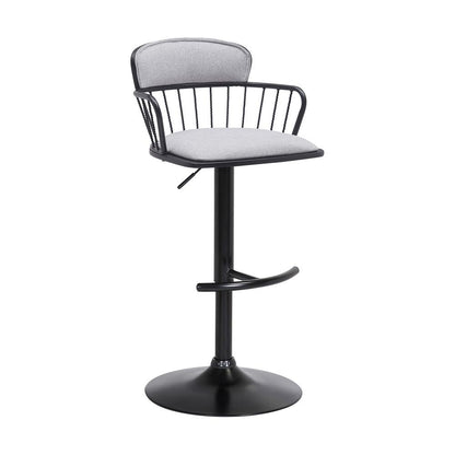 Armen Living - Nash Adjustable Black Wood Bar Stool in Light Gray Fabric with Black Metal - LCNABABLKLTGRY veiw 1
