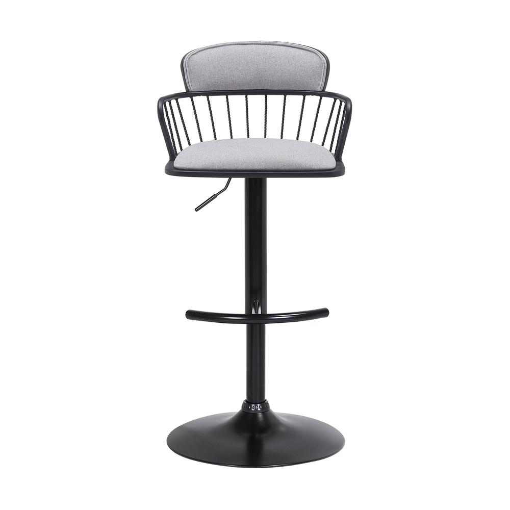 Armen Living - Nash Adjustable Black Wood Bar Stool in Light Gray Fabric with Black Metal - LCNABABLKLTGRY veiw 2