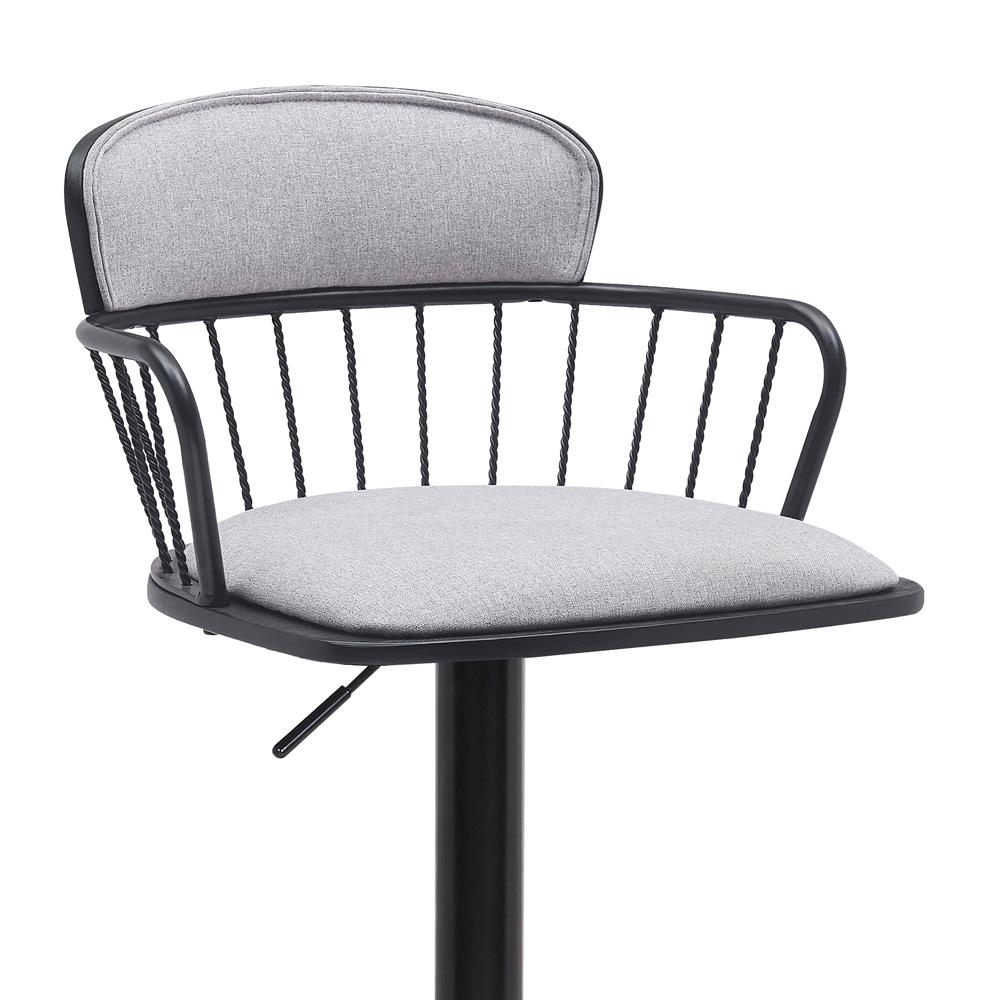 Armen Living - Nash Adjustable Black Wood Bar Stool in Light Gray Fabric with Black Metal - LCNABABLKLTGRY veiw 4