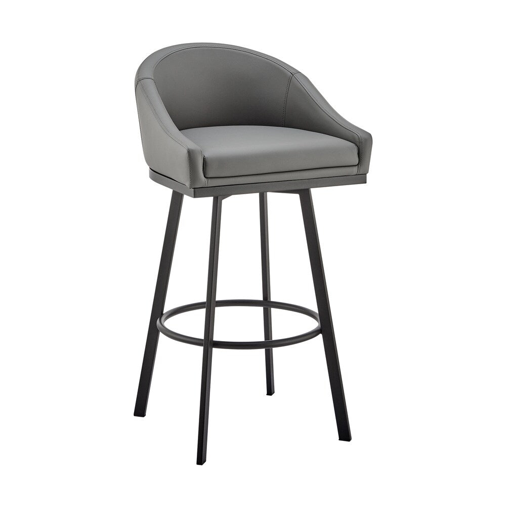Armen Living - Noran Swivel Bar Stool in Black Metal with Gray Faux Leather - 840254335738 veiw 1