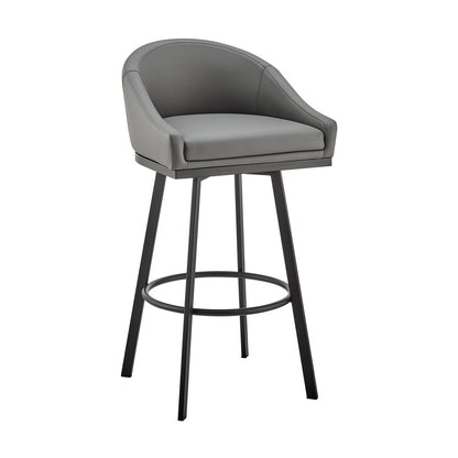 Armen Living - Noran Swivel Bar Stool in Black Metal with Gray Faux Leather - 840254335738 veiw 1