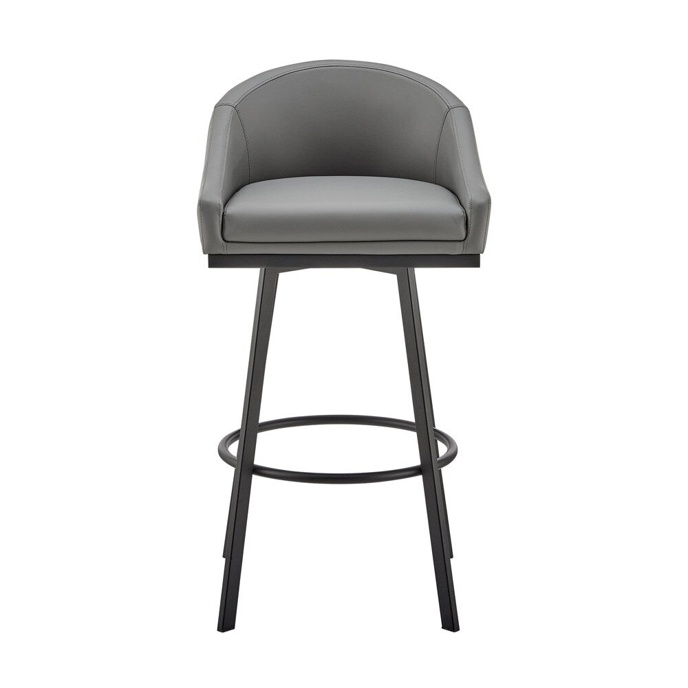 Armen Living - Noran Swivel Bar Stool in Black Metal with Gray Faux Leather - 840254335738 veiw 2
