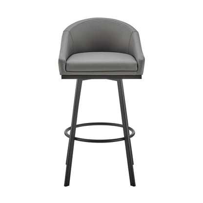Armen Living - Noran Swivel Bar Stool in Black Metal with Gray Faux Leather - 840254335738 veiw 2