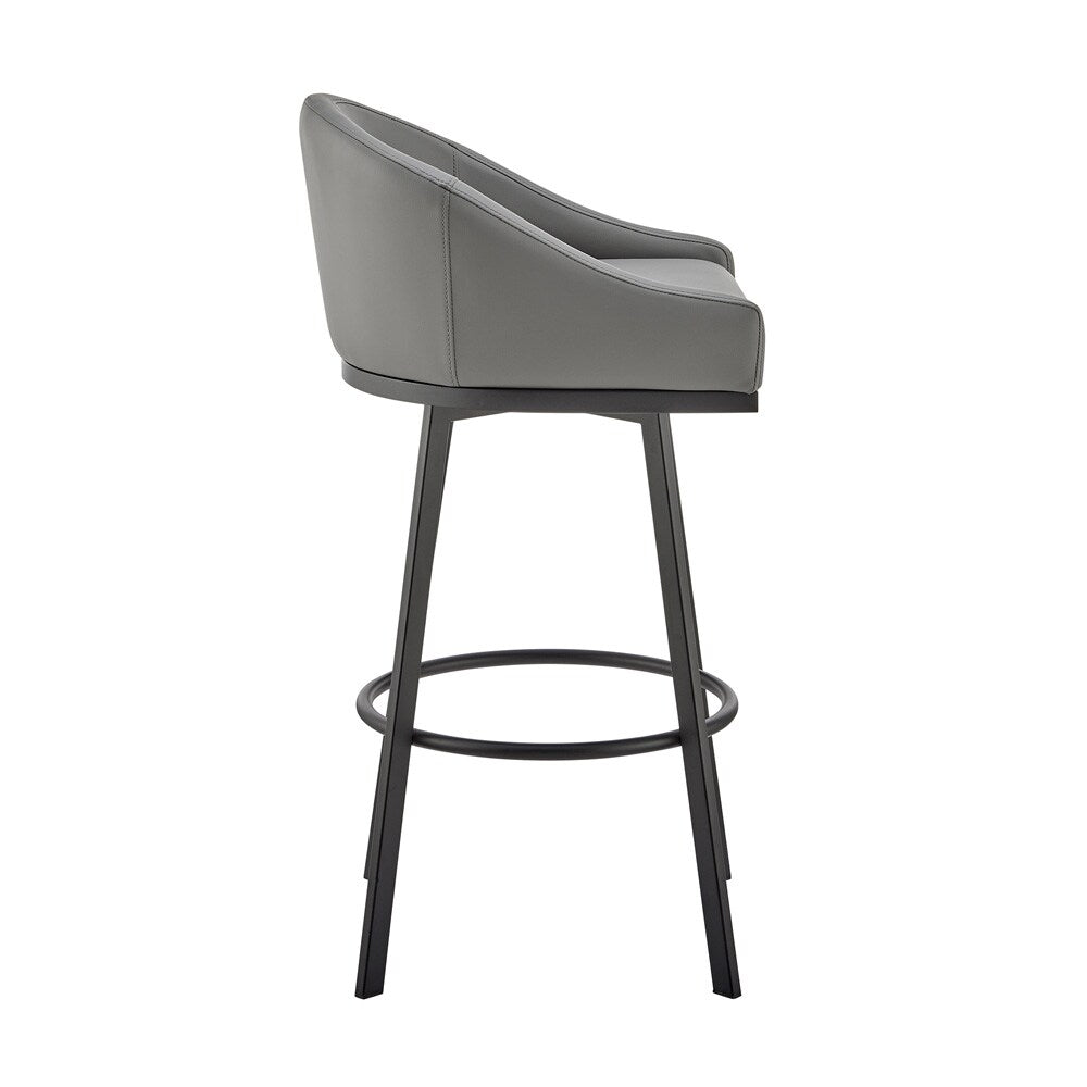 Armen Living - Noran Swivel Bar Stool in Black Metal with Gray Faux Leather - 840254335738 veiw 3